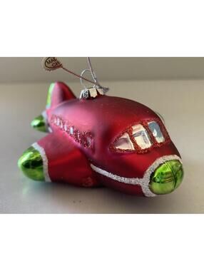 St. Nicholas Square Around the World Red Airplane Glass Ornament (4.25" L)